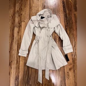 Miss London Black Label Double Breasted Belted Trench Coat Beige Size Medium